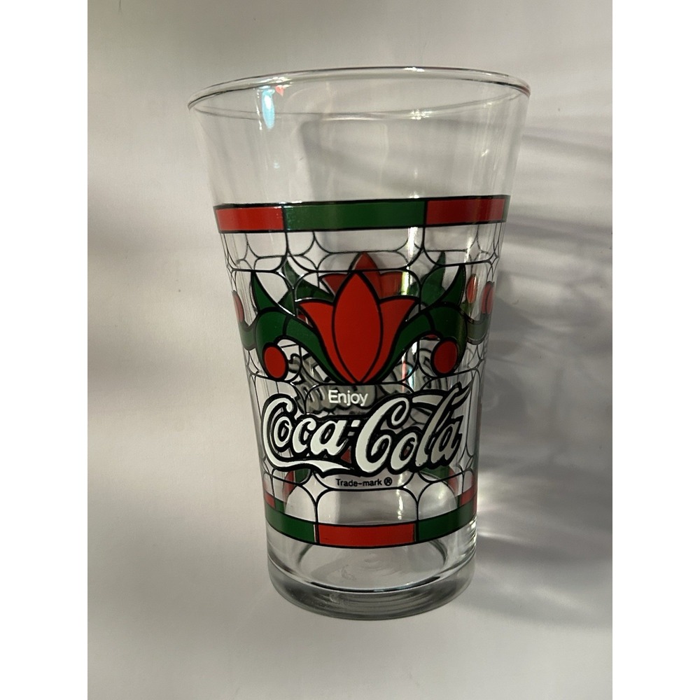 Coca Cola Poinsettia design drinking Glass